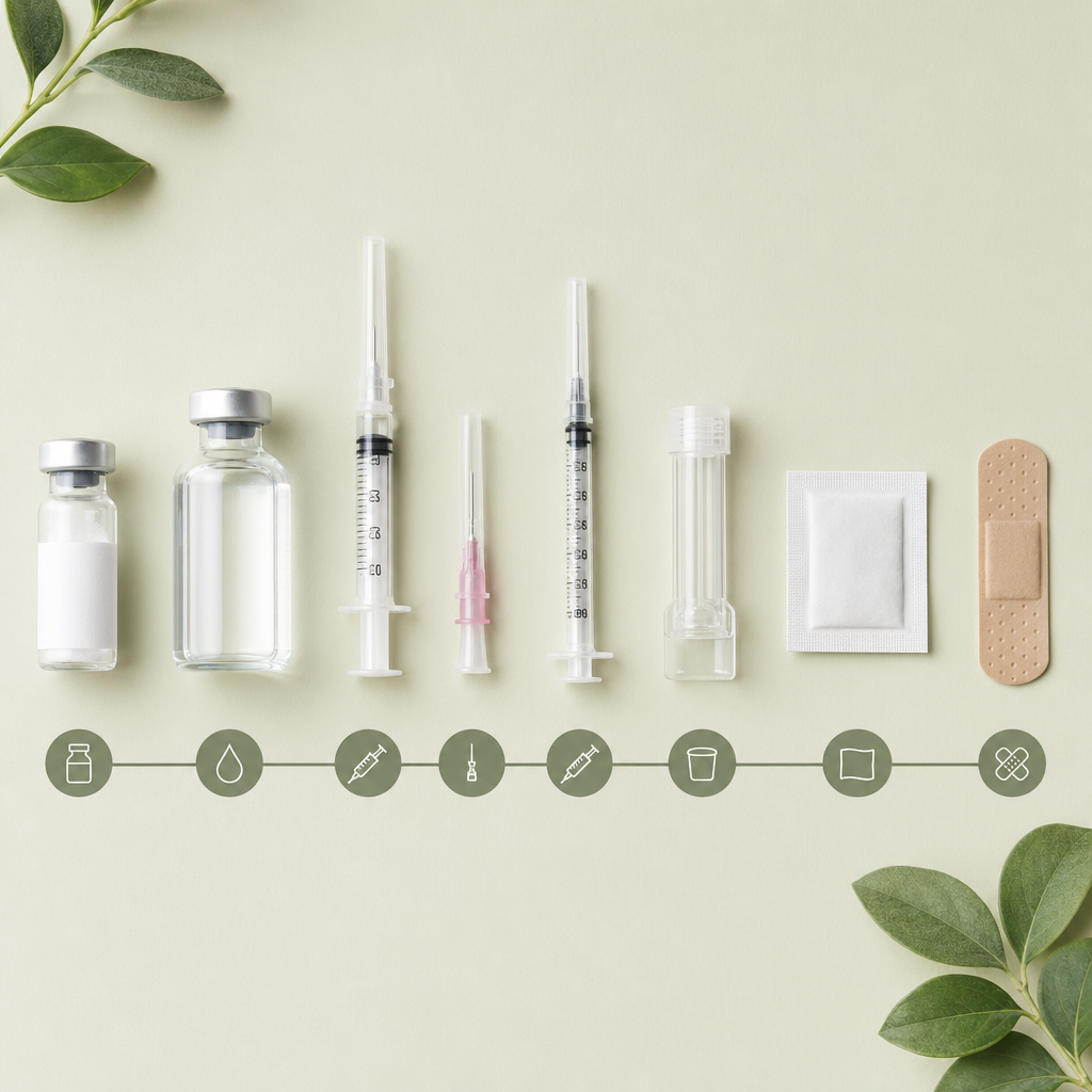 flat-lay photo of all supplies arranged in order of use, with each item labeled.