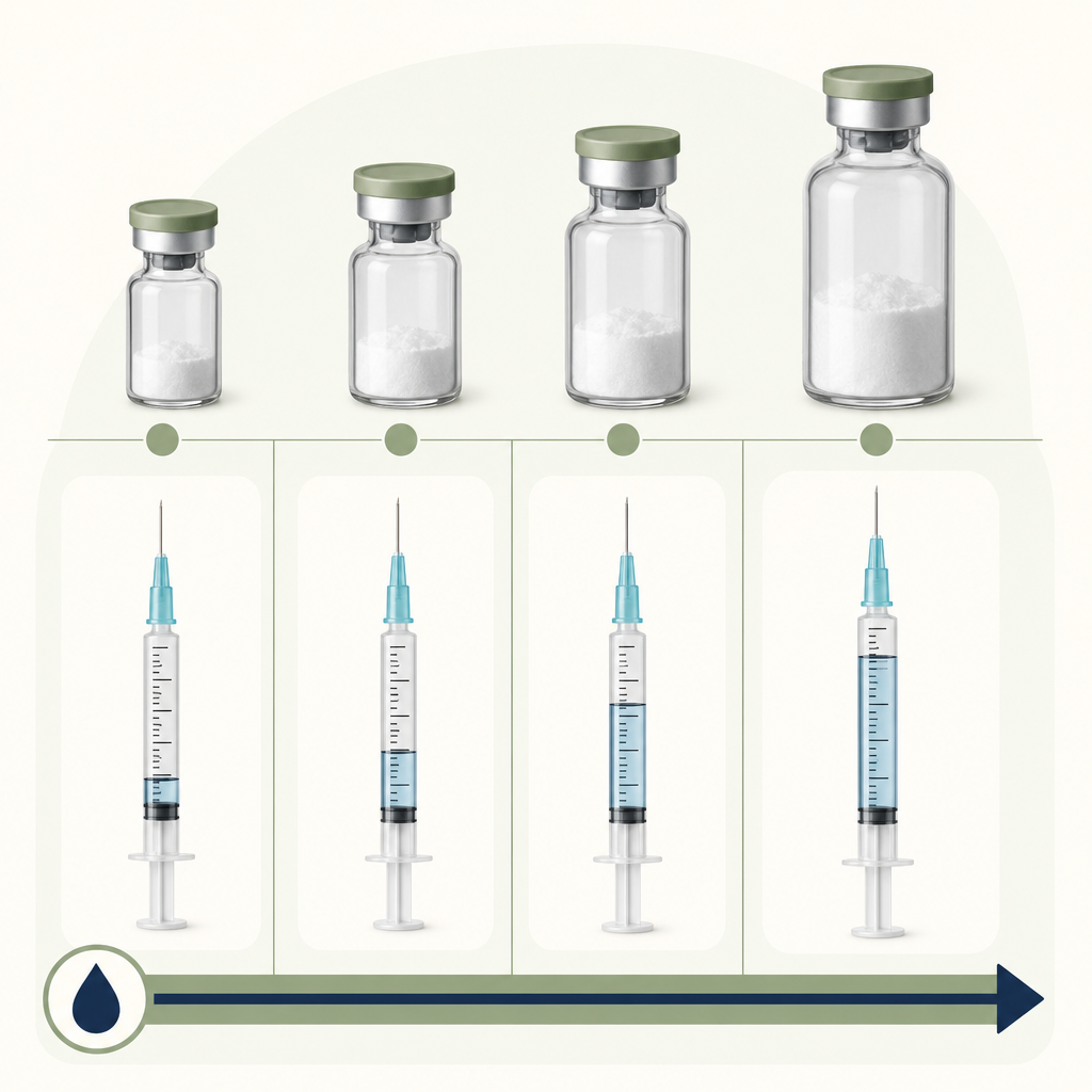 of this chart with a visual showing each vial size and the corresponding water volume drawn into a syringe.