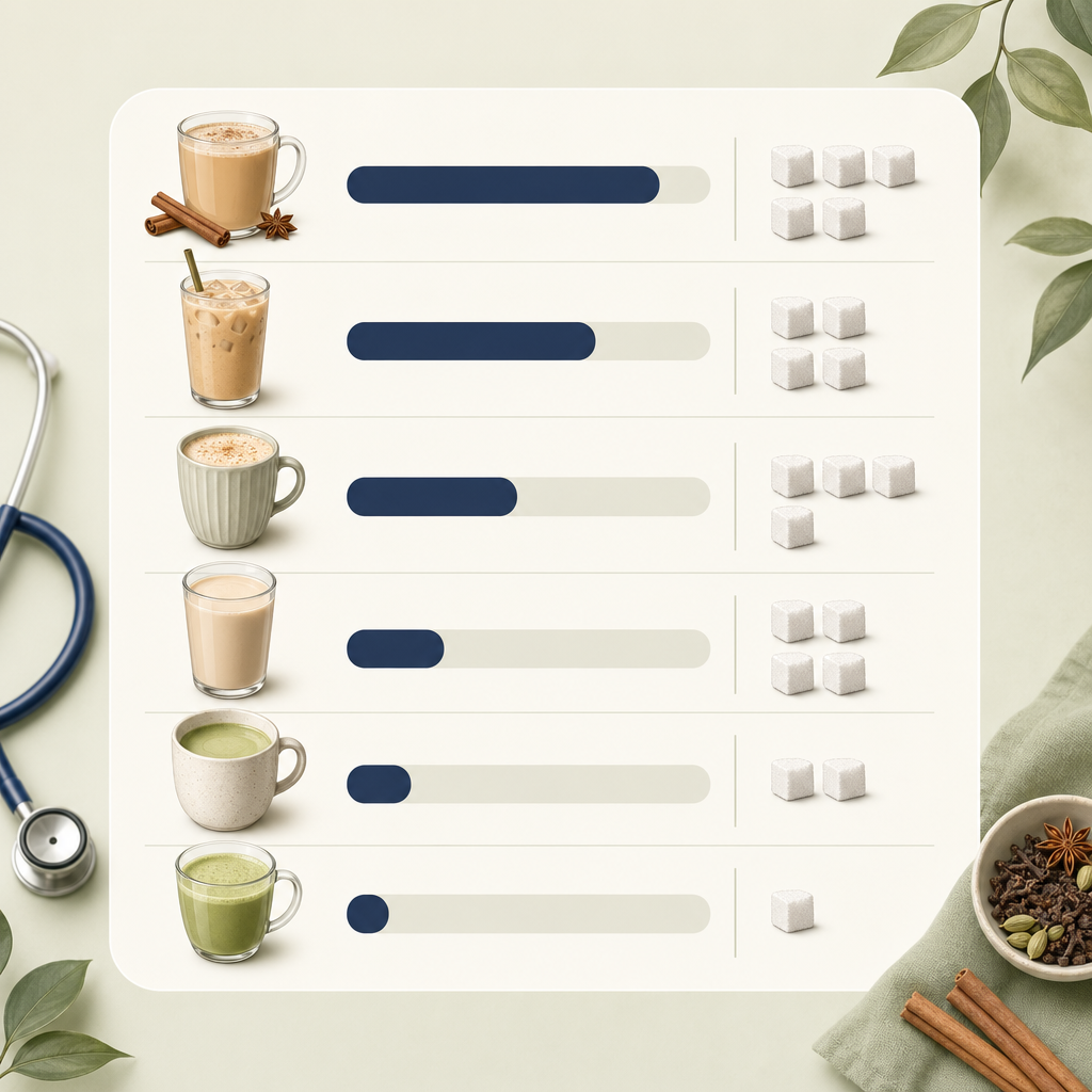version of this table sorted by calorie count, with a sugar-cube visual next to each row showing how many cubes of sugar are in each.